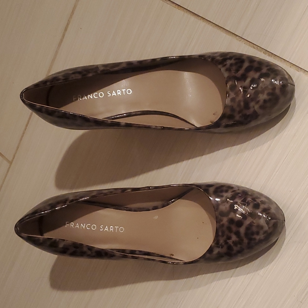 Franco Sarto patent leopard heels